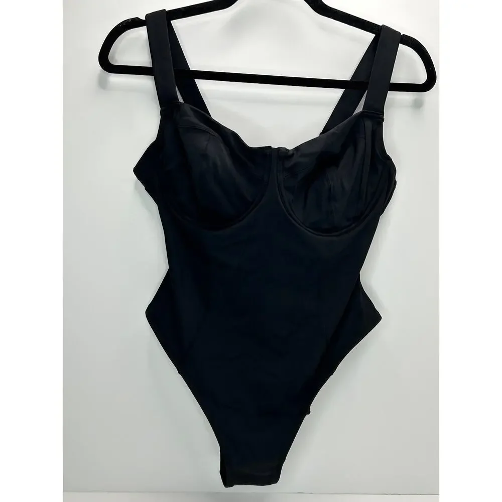 TA3 Hi Cut Lifty Sculpting Corset 1 Pc Swimsuit Black Women L Short D/DD NWT